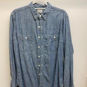 J Crew 100% Cotton Chambray Button Down Long Sleeve Shirt Size Medium